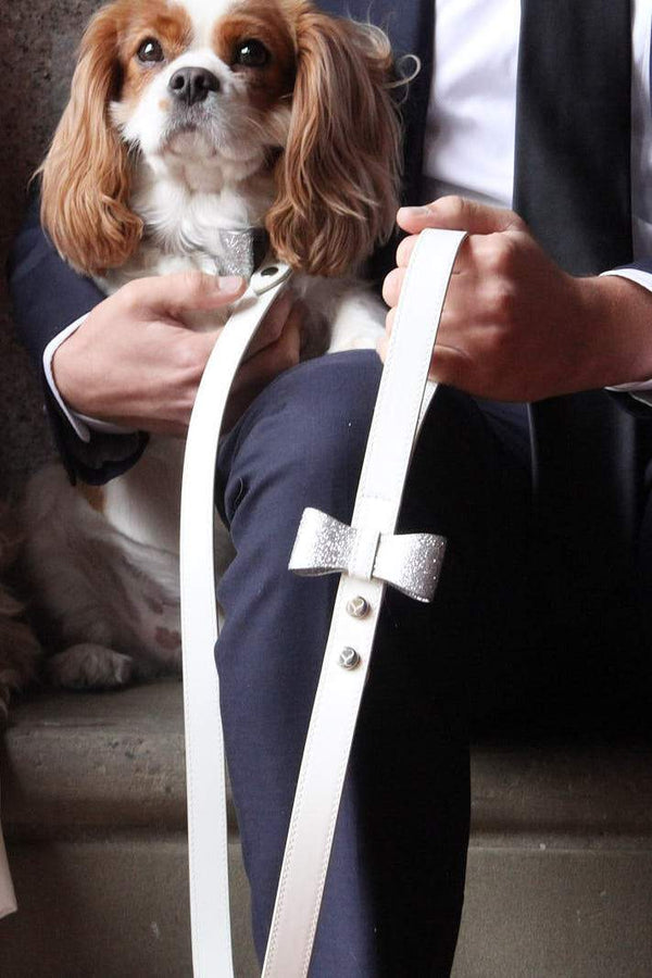 Leather dog leash with bow for a wedding. 
