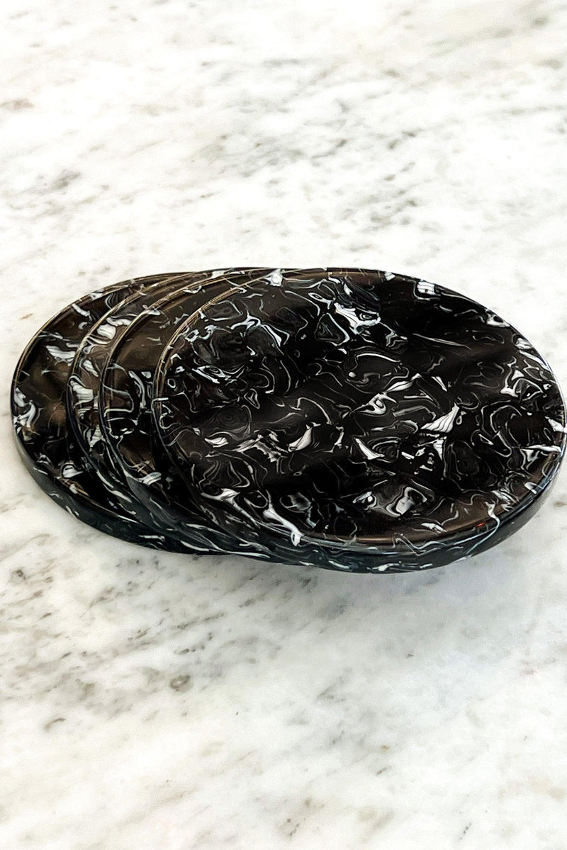 Black Acrylic Marble Effect Coaster. Set of 4.
