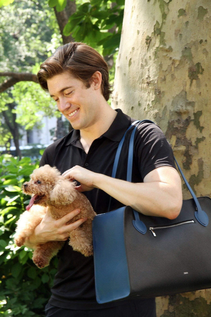 Blue dog bag for men. Made in Italy with premium leather. 