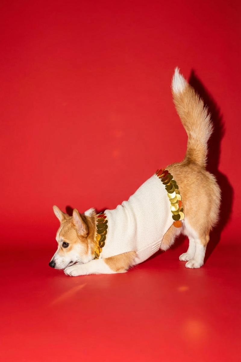 Shaya Pets Petite Cotton Pet Sweater with Gold Paillettes