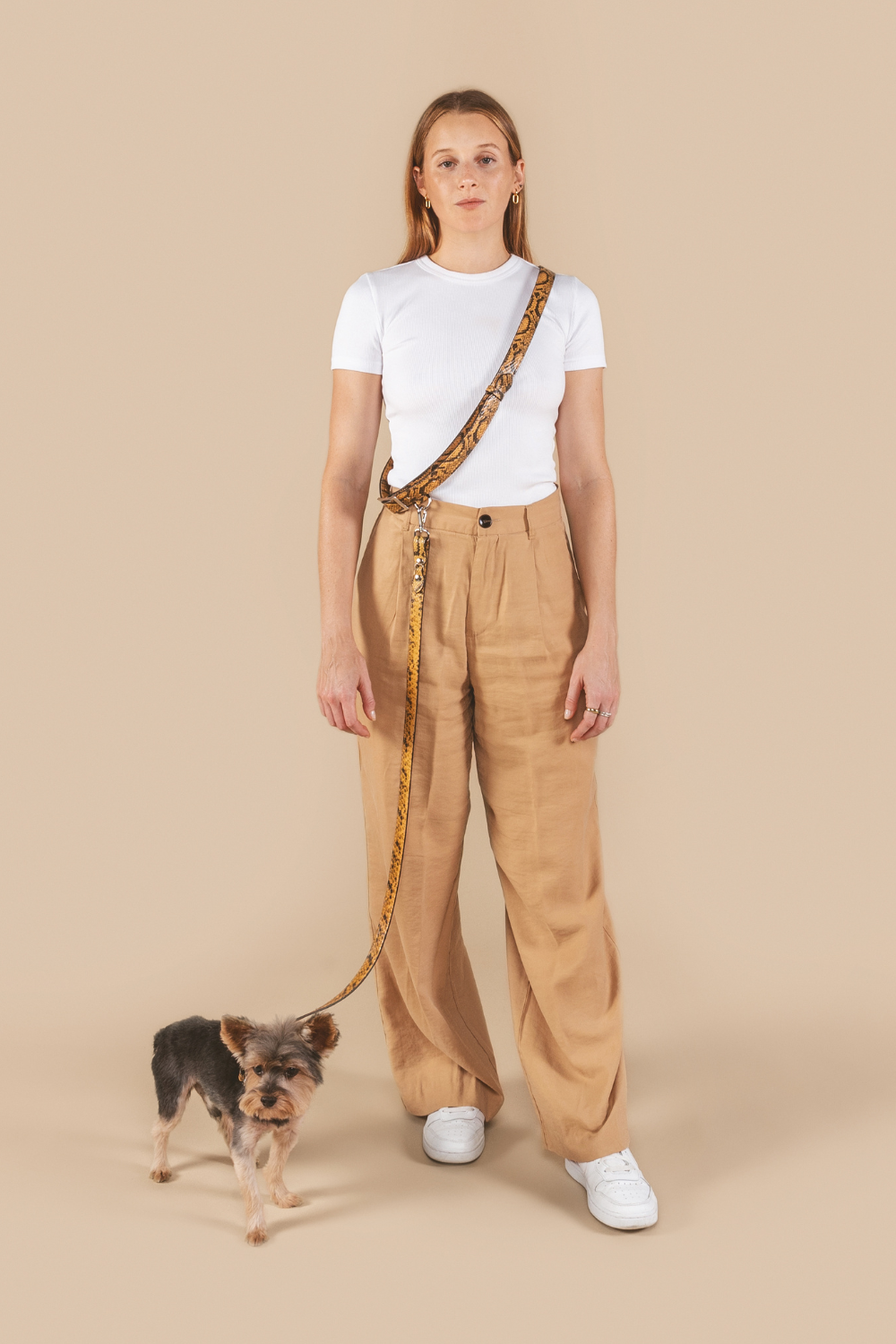 Shaya leather accessories styled for a city walk