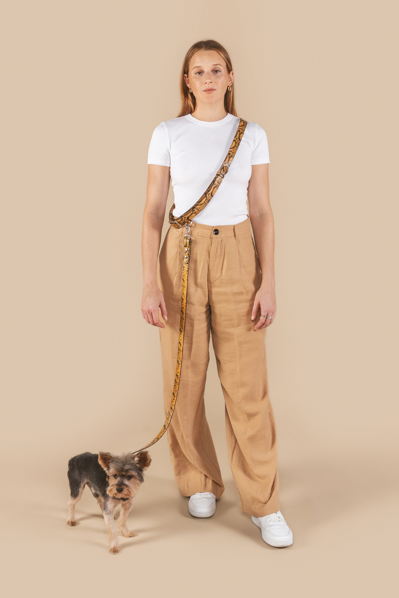 The Walker in embossed yellow & Black cross body