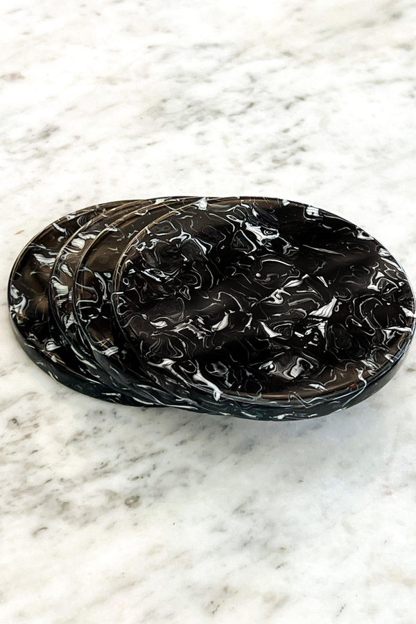 Black Acrylic Marble Effect Coaster. Set of 4.